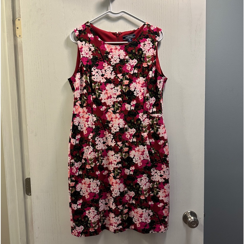 Lands End Floral Scuba Dress Women's Sleeveless Pockets Knee Length SZ 10petite